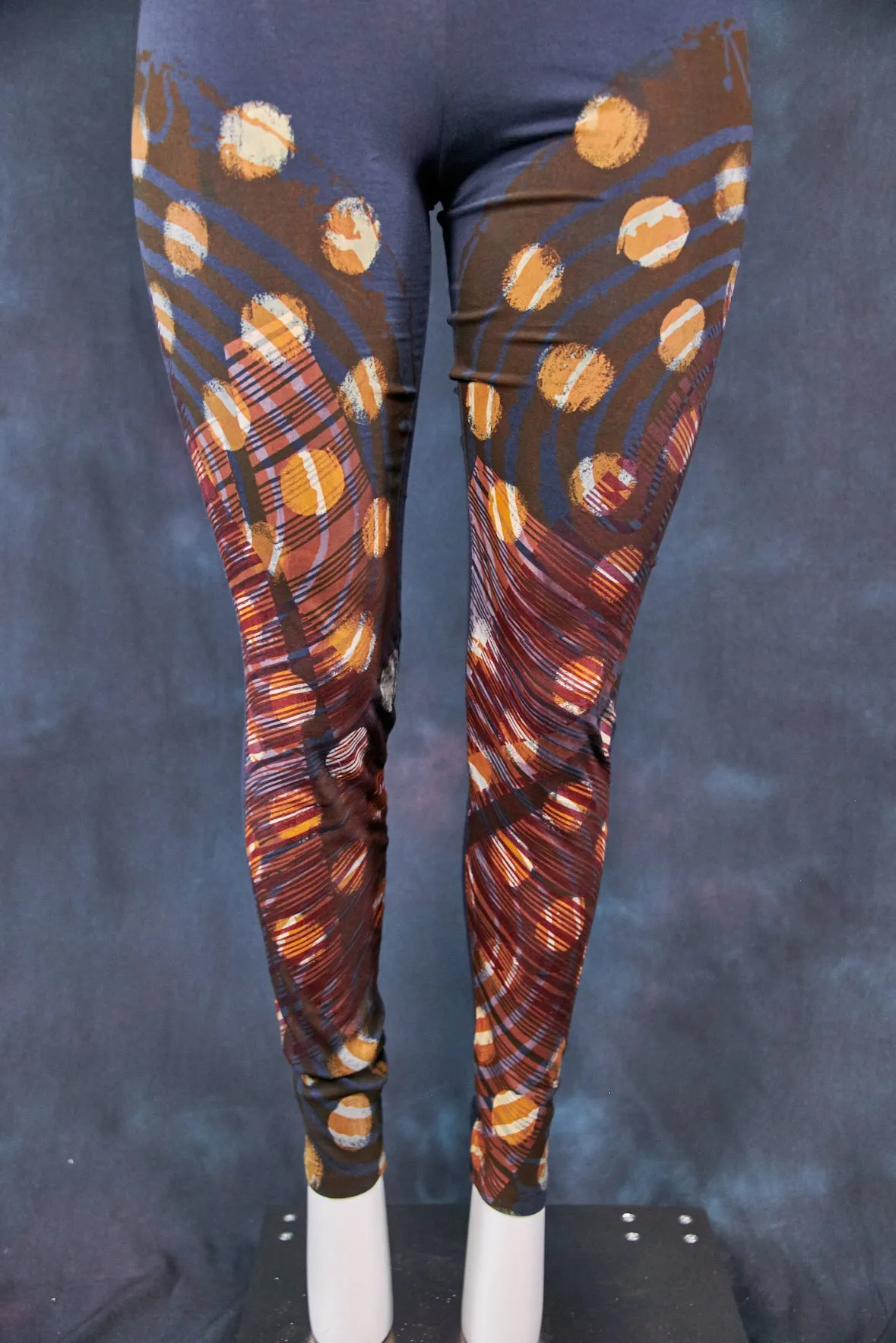 3136 Handprinted Legging Blue Coal-Layered Dots