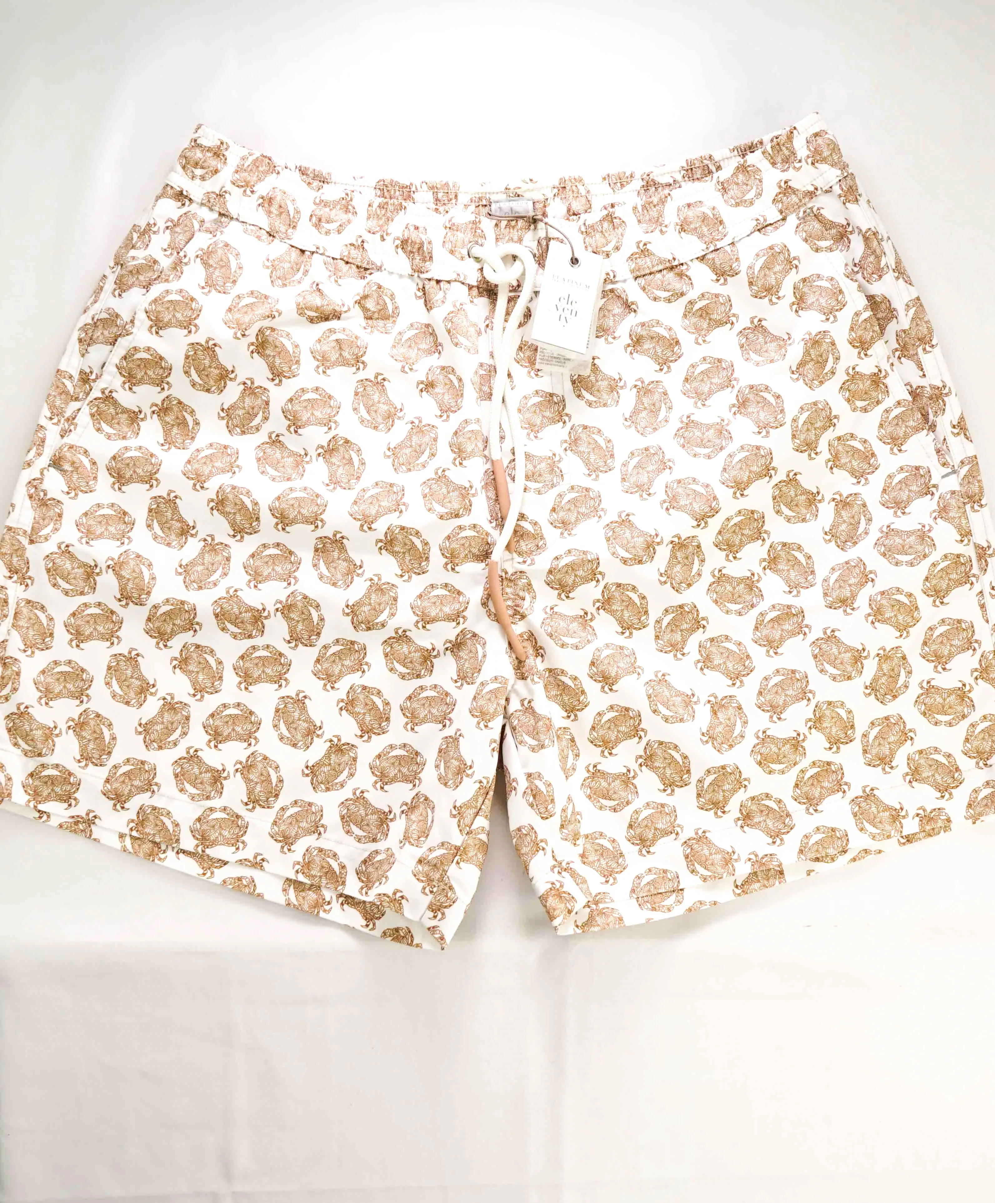 $345 ELEVENTY - Crab Pattern Draw String Swim Shorts  - M