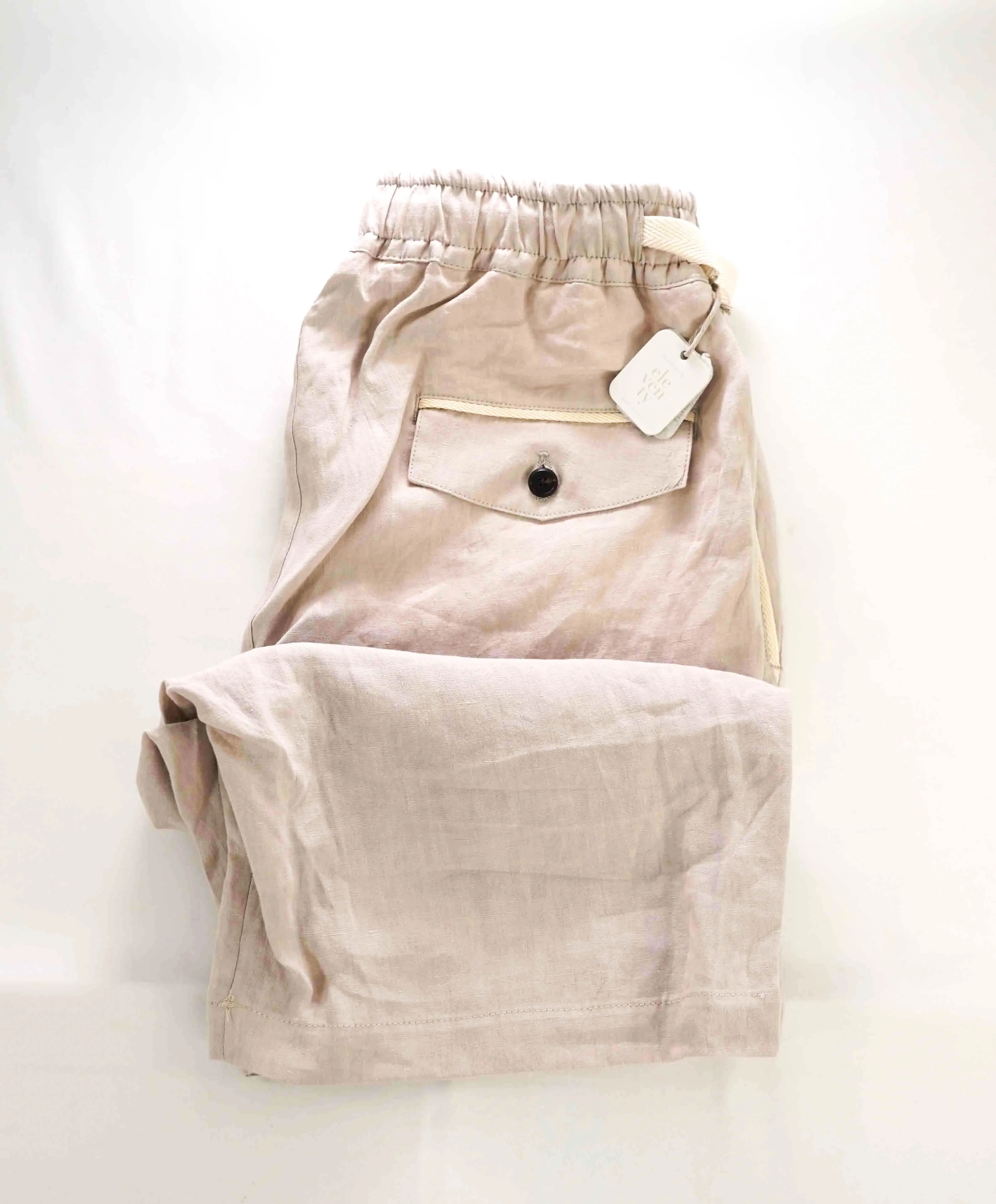 $695 ELEVENTY - Neutral Blue LINEN Belted Ivory Tipped Casual Shorts Pants - 33W