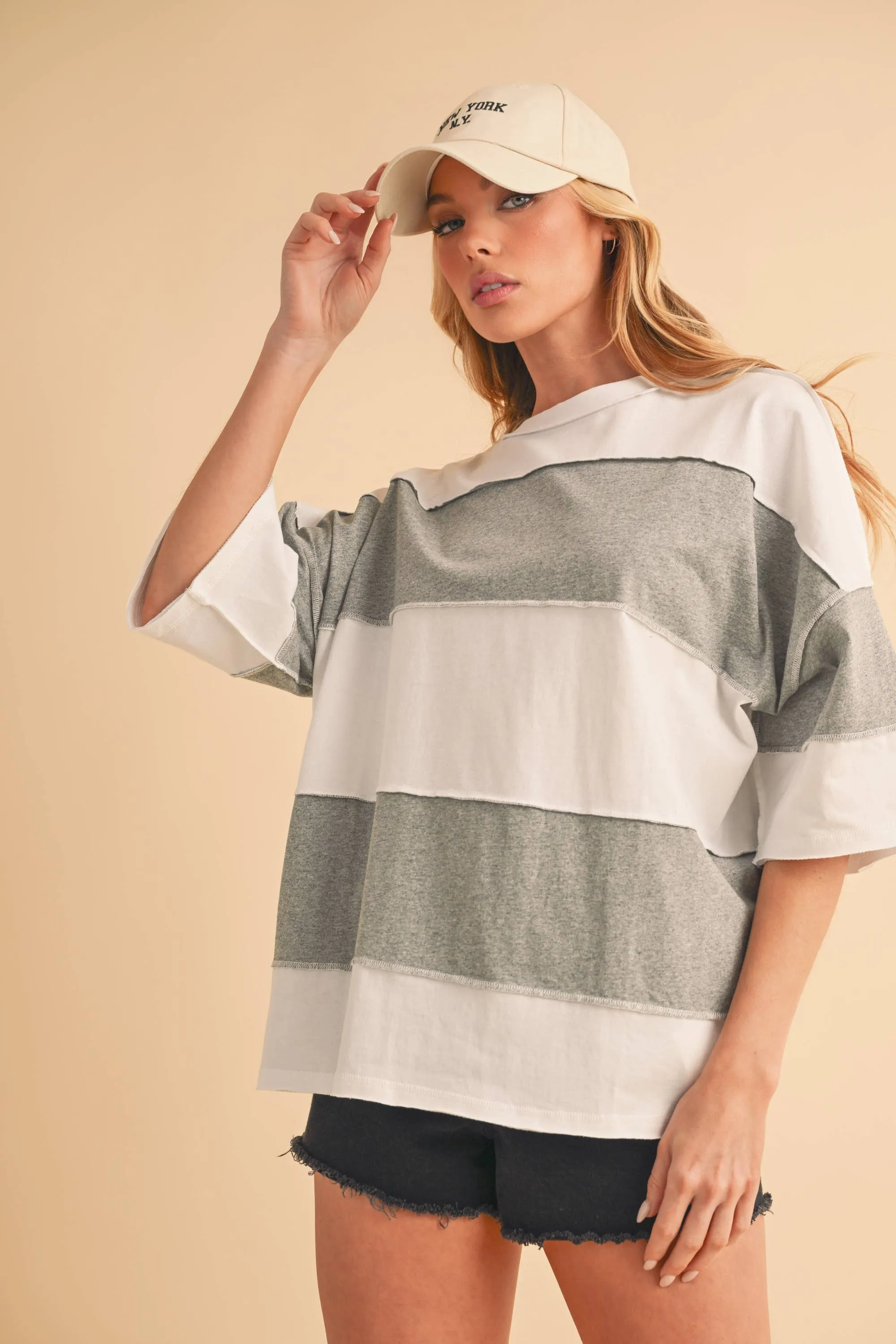 8417FN Polly Color Block Top: White Oat / Contemporary / S