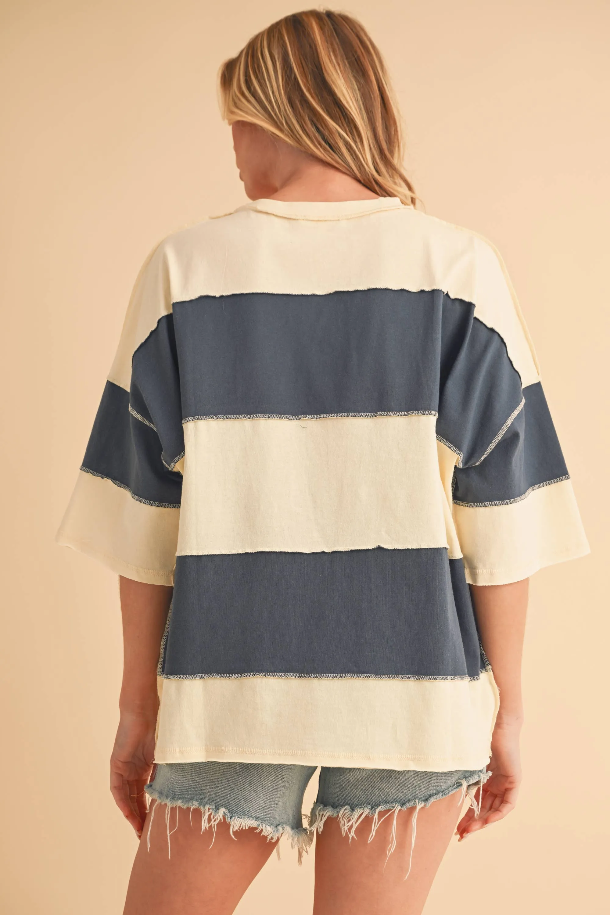 8417FN Polly Color Block Top: White Oat / Contemporary / S