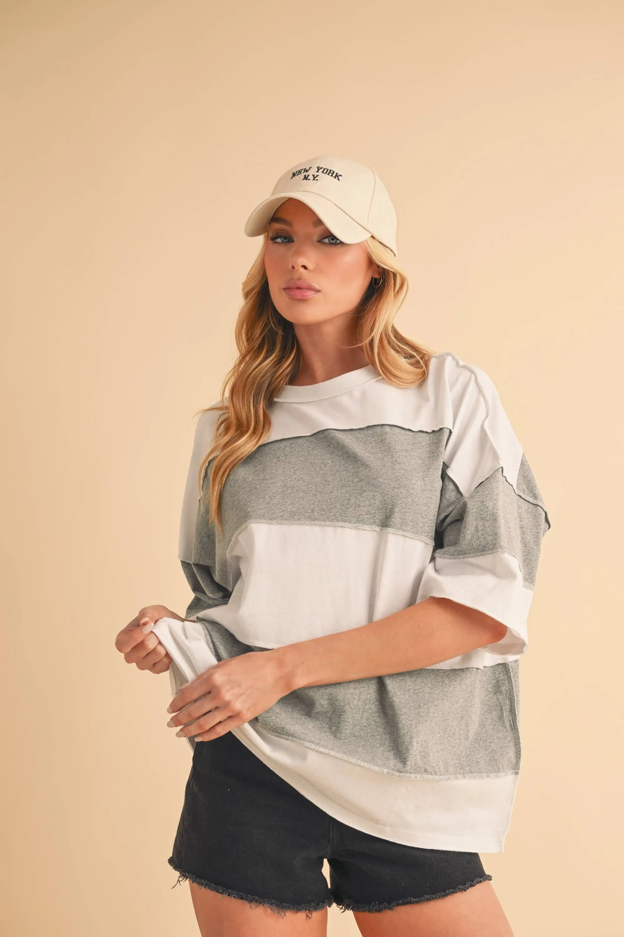 8417FN Polly Color Block Top: White Oat / Contemporary / S