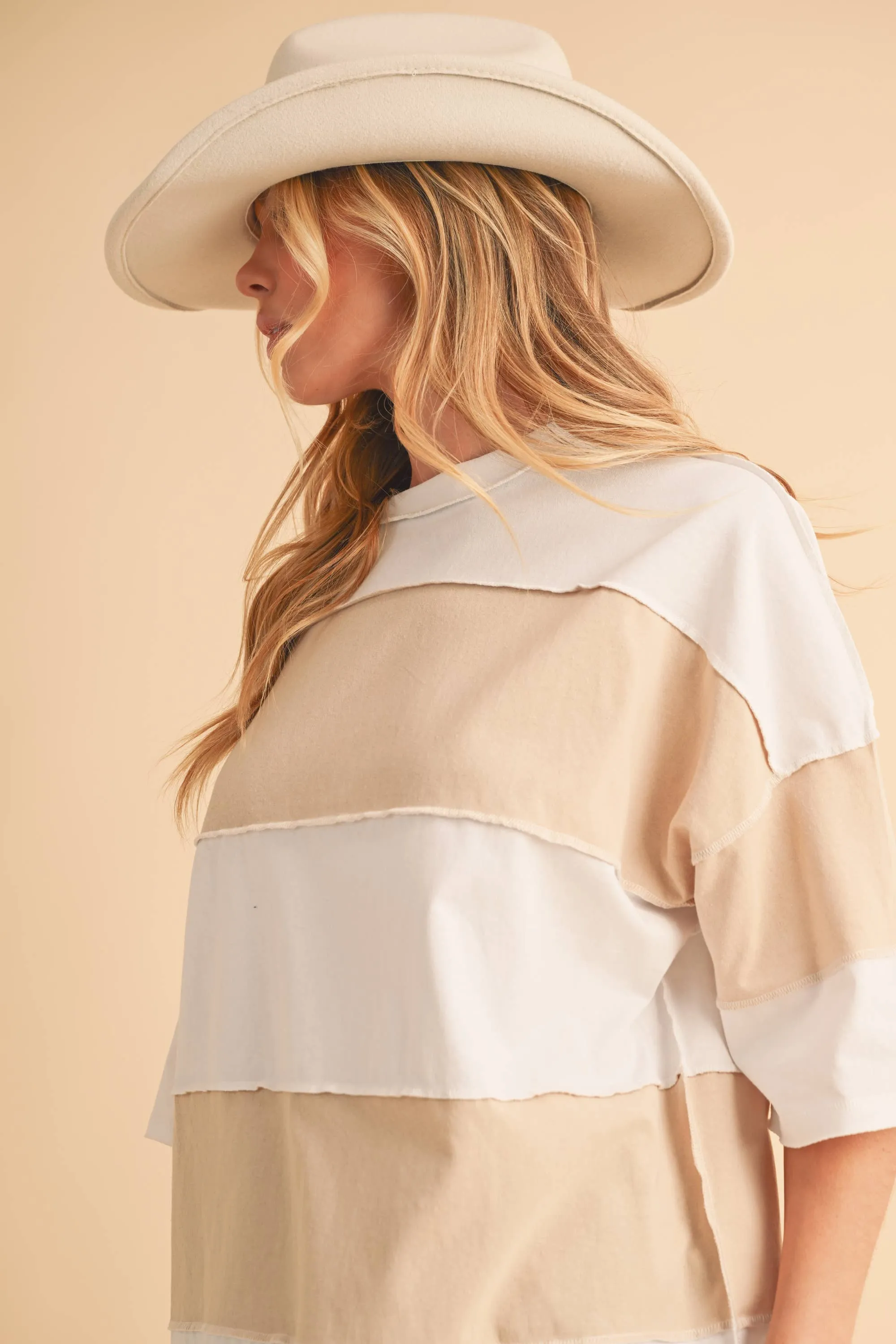 8417FN Polly Color Block Top: White Oat / Contemporary / S
