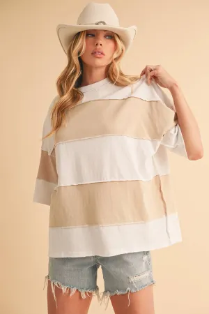 8417FN Polly Color Block Top: White Oat / Contemporary / S
