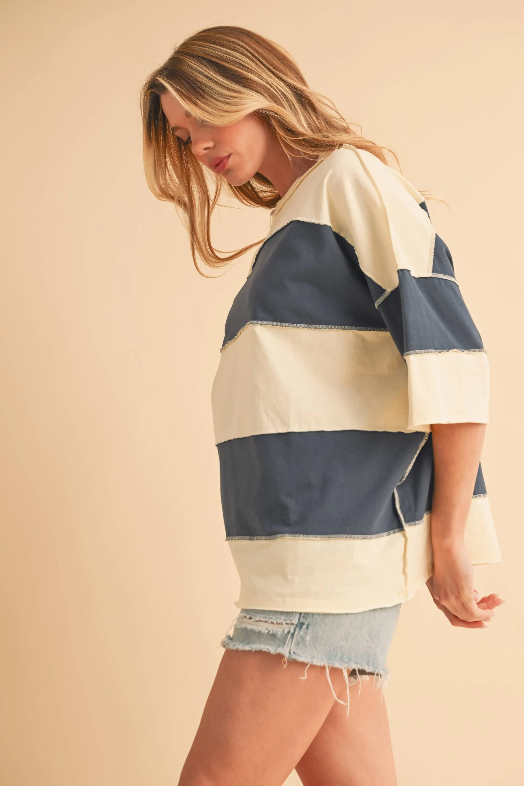 8417FN Polly Color Block Top: White Oat / Contemporary / S