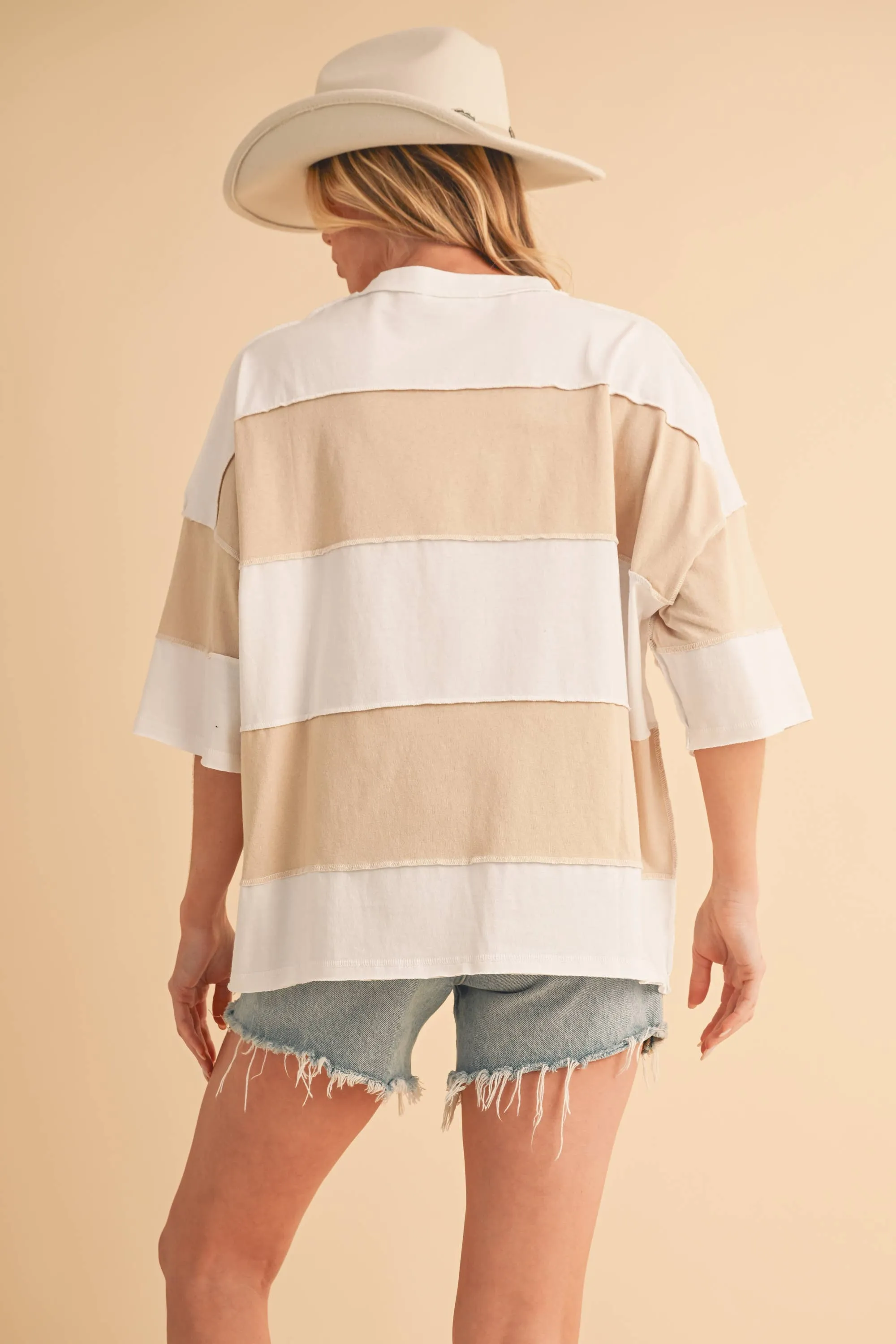 8417FN Polly Color Block Top: White Oat / Contemporary / S