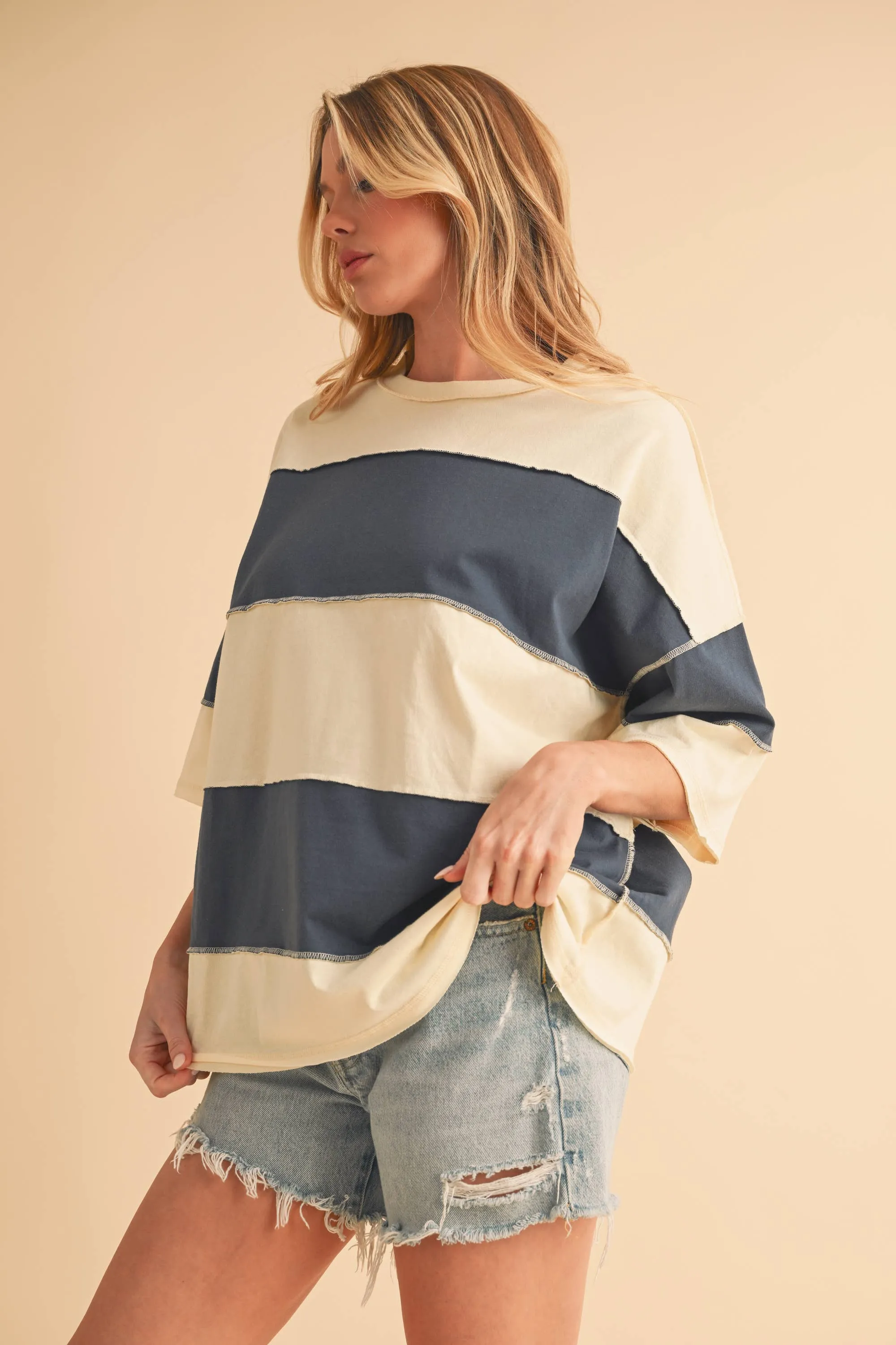 8417FN Polly Color Block Top: White Oat / Contemporary / S