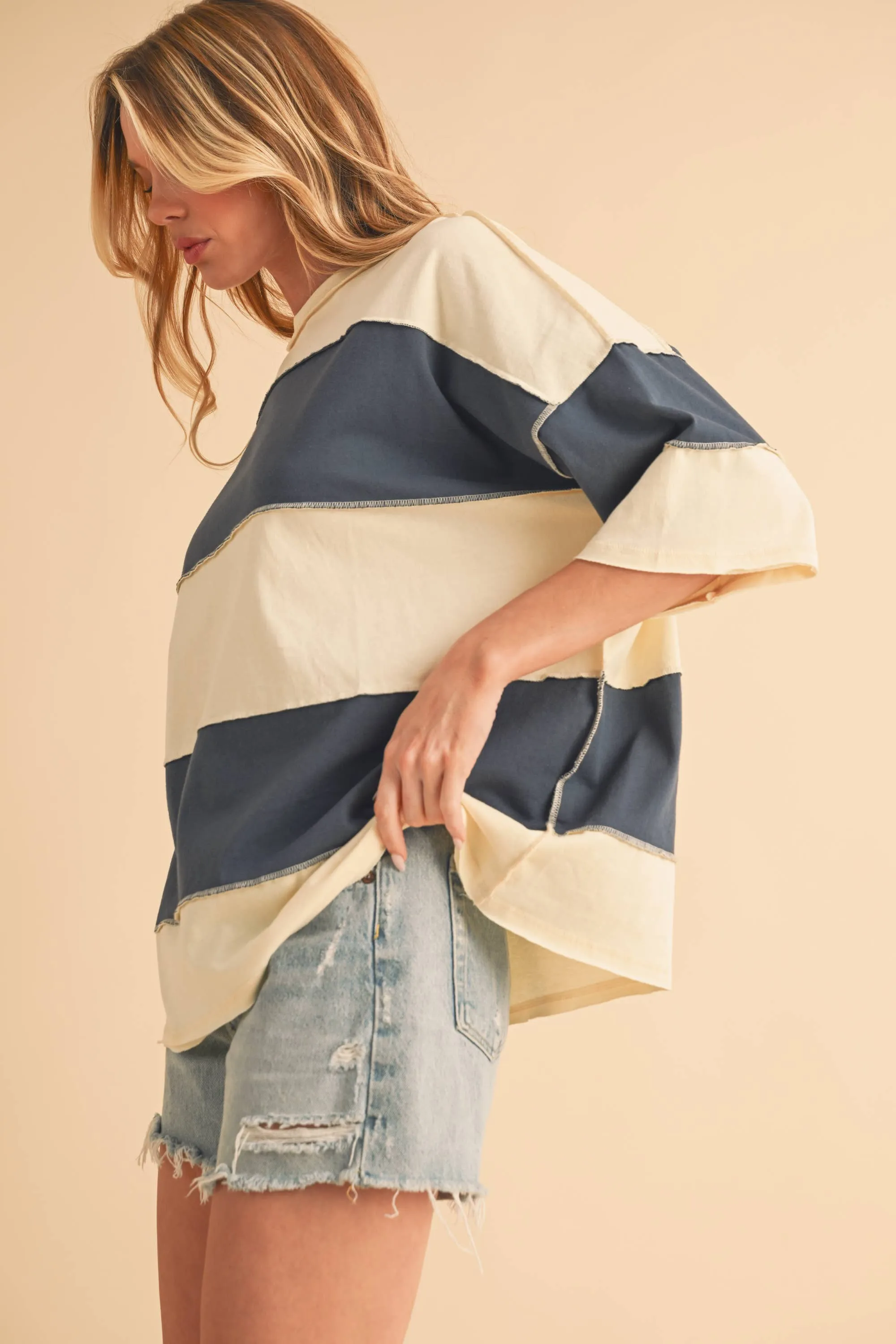 8417FN Polly Color Block Top: White Oat / Contemporary / S