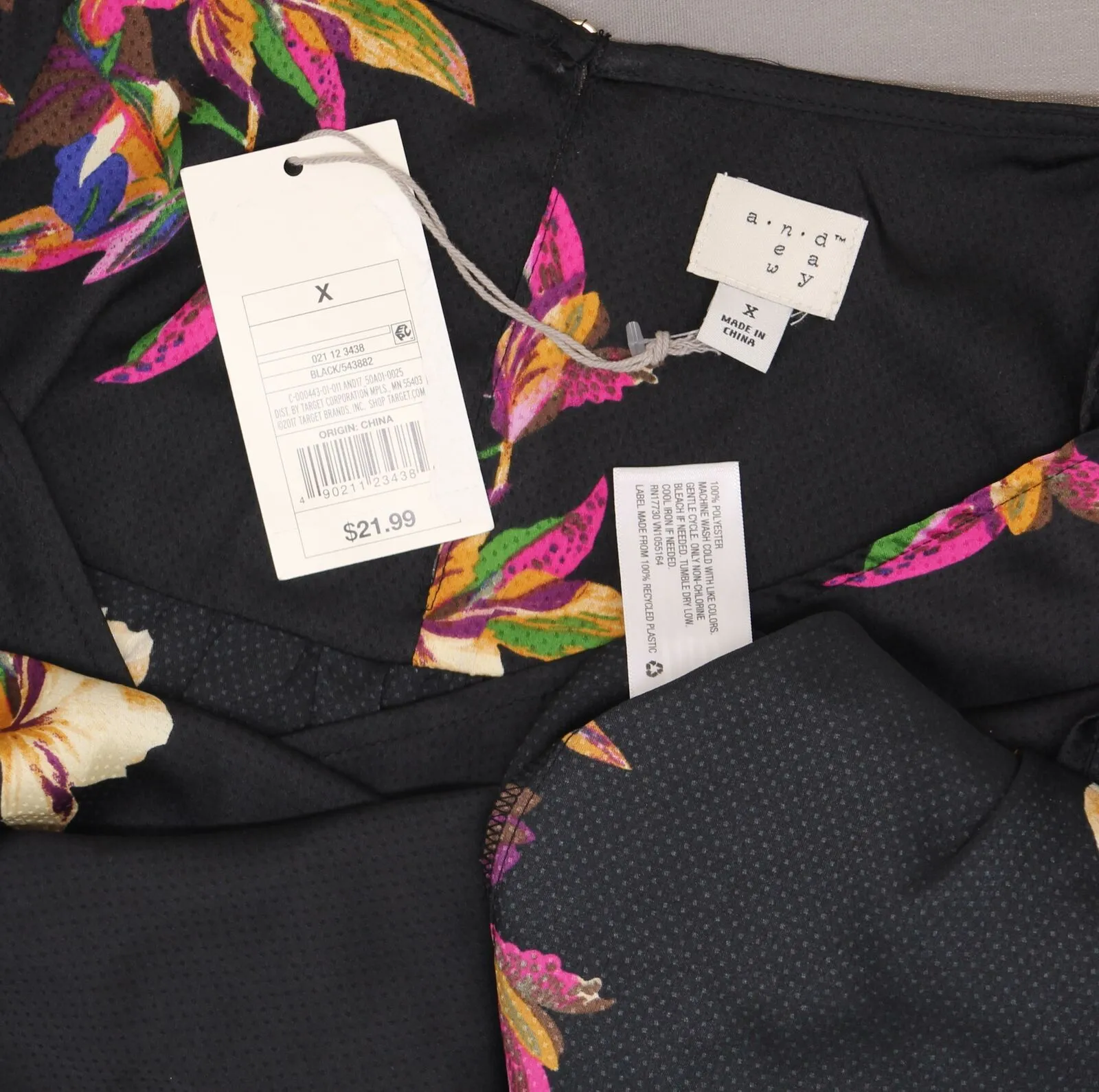 A New Day Women's Floral Satin Tank Top Blouse Shirt