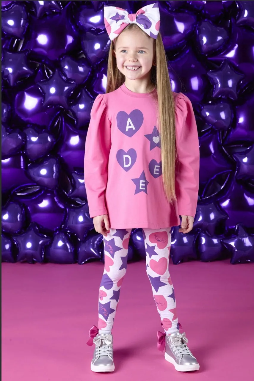 ADee TALLULAH Hot Pink Hearts And Stars Print Legging Set W244626