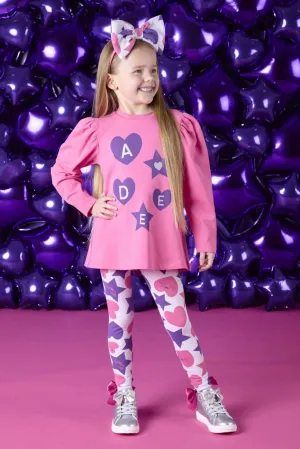 ADee TALLULAH Hot Pink Hearts And Stars Print Legging Set W244626
