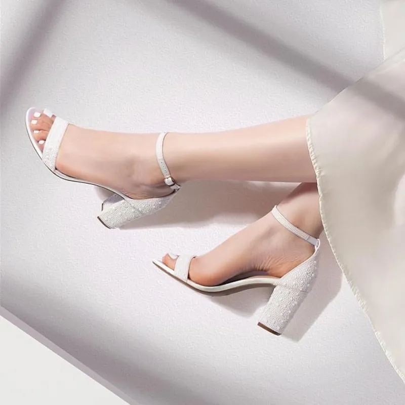 Adjustable Strap Rhinestone Chunky Pump Sandals