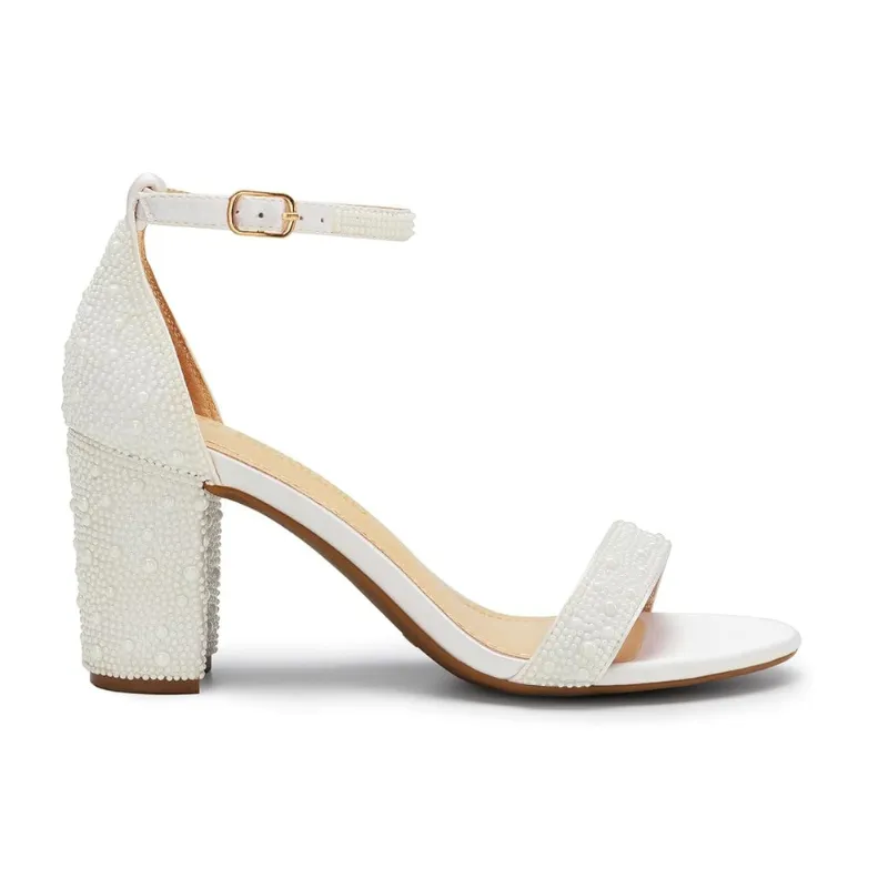 Adjustable Strap Rhinestone Chunky Pump Sandals