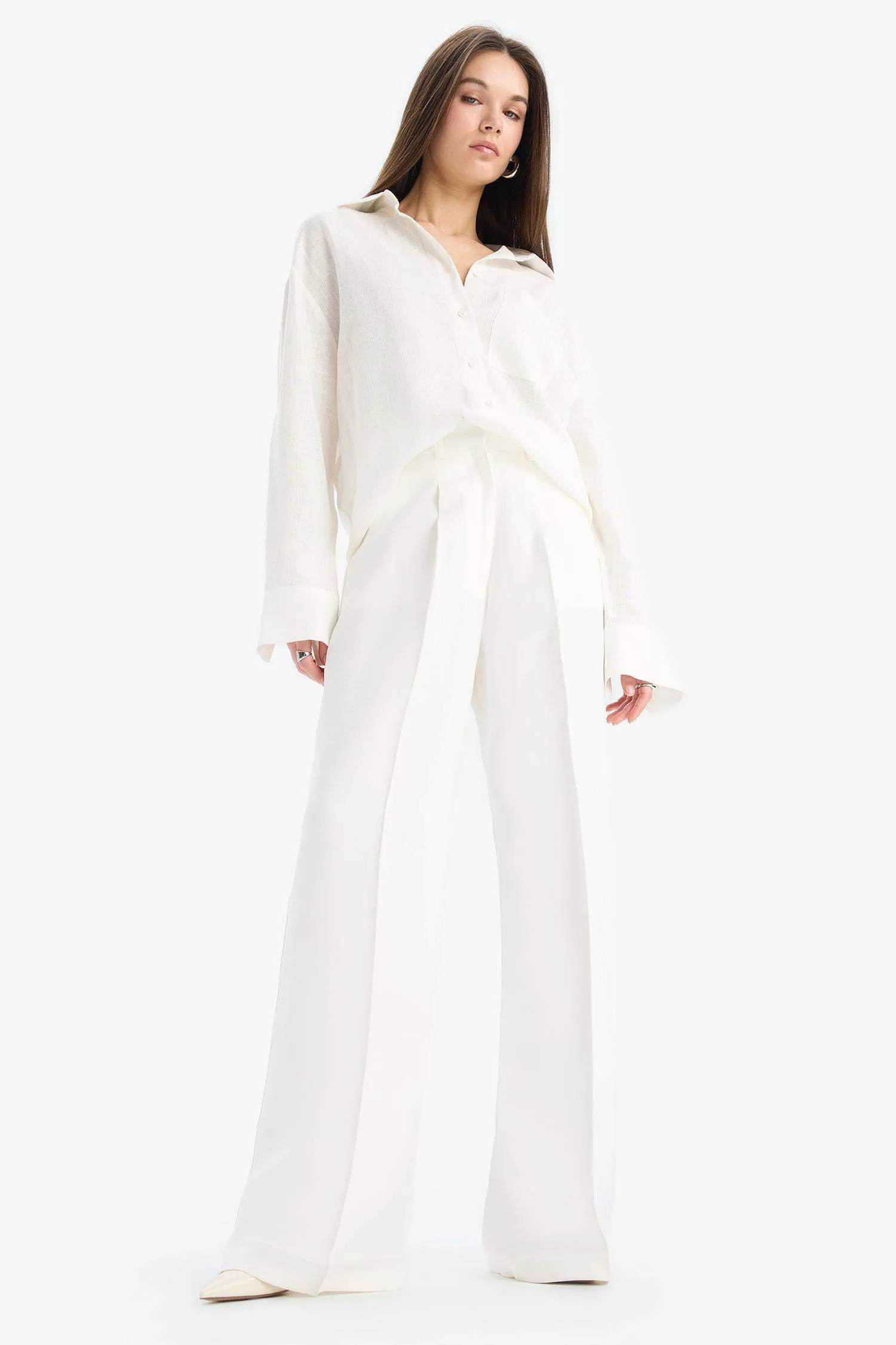 Afra x Defacto Tencel High Waist Wide Leg Tencel Trousers