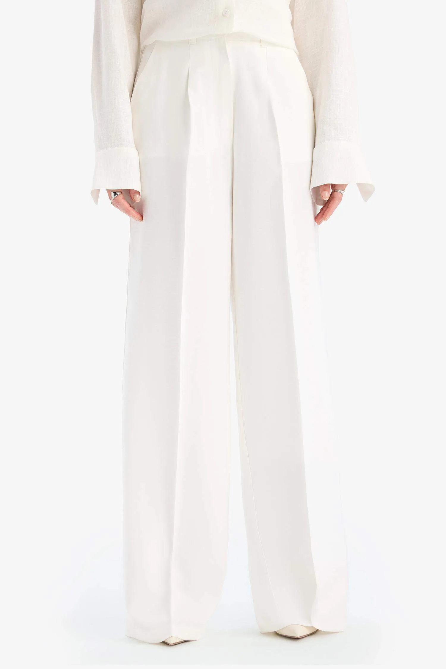 Afra x Defacto Tencel High Waist Wide Leg Tencel Trousers