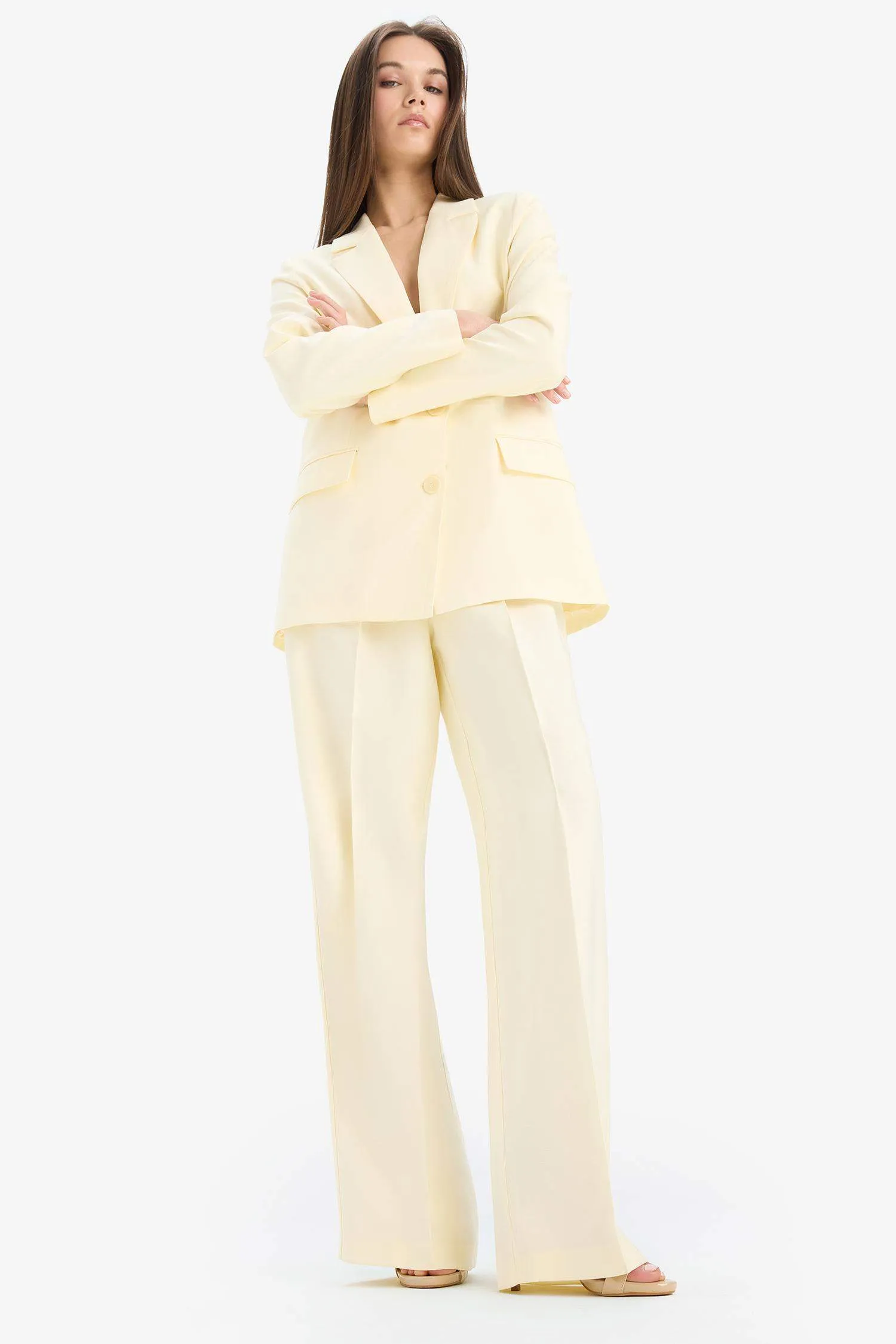Afra x Defacto Tencel High Waist Wide Leg Tencel Trousers