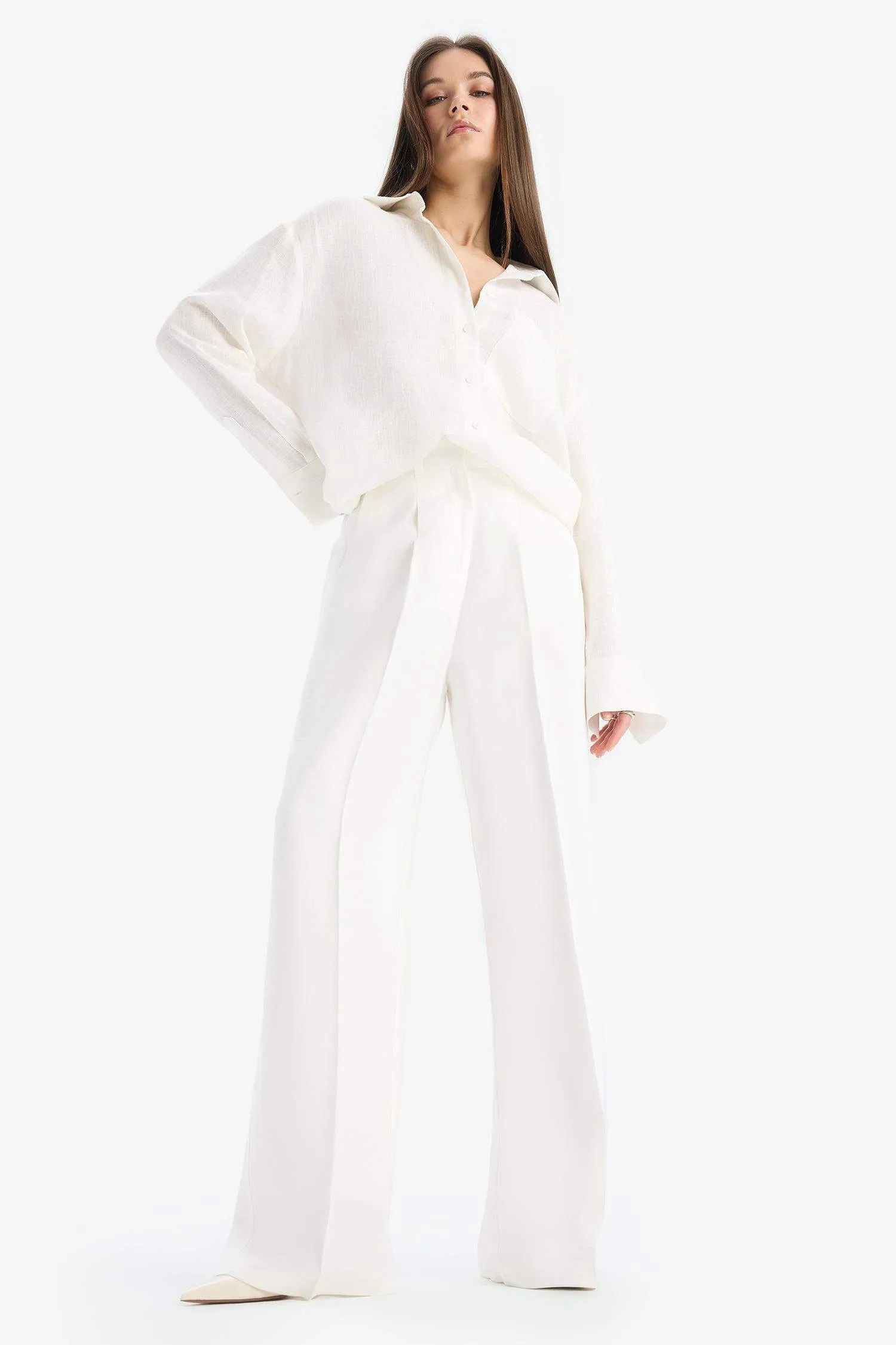 Afra x Defacto Tencel High Waist Wide Leg Tencel Trousers