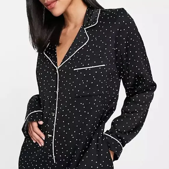 &amp; Other Stories Satin One Piece Pajamas in Black Heart Print