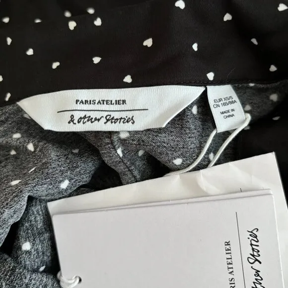 &amp; Other Stories Satin One Piece Pajamas in Black Heart Print