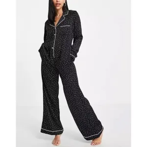 &amp; Other Stories Satin One Piece Pajamas in Black Heart Print