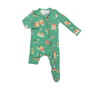Angel Dear Gingerbread Sleigh Green Footie with Zipper