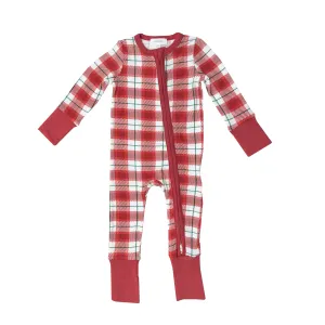 Angel Dear Holiday Red Plaid 2 Way Zipper Romper