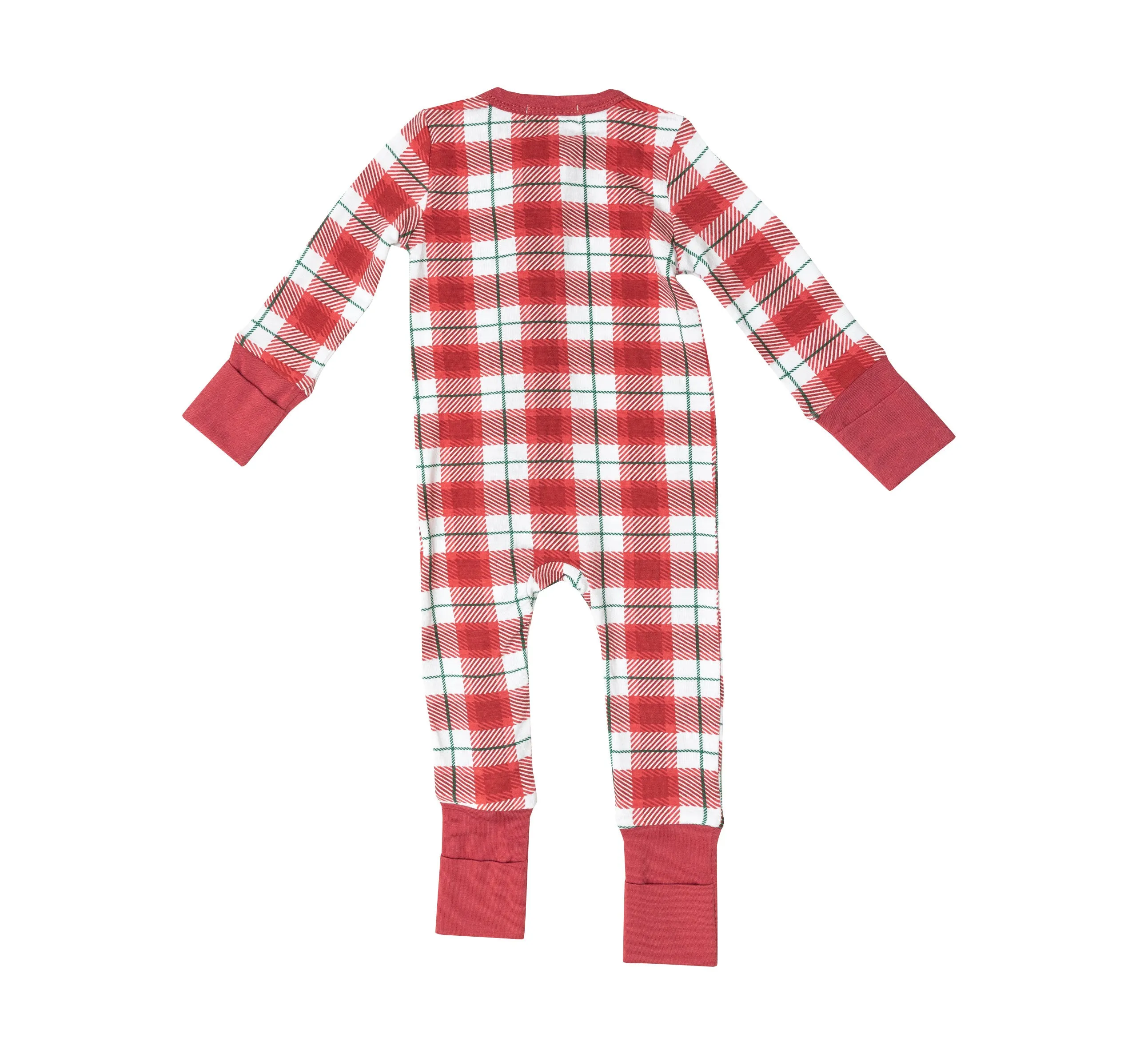 Angel Dear Holiday Red Plaid 2 Way Zipper Romper