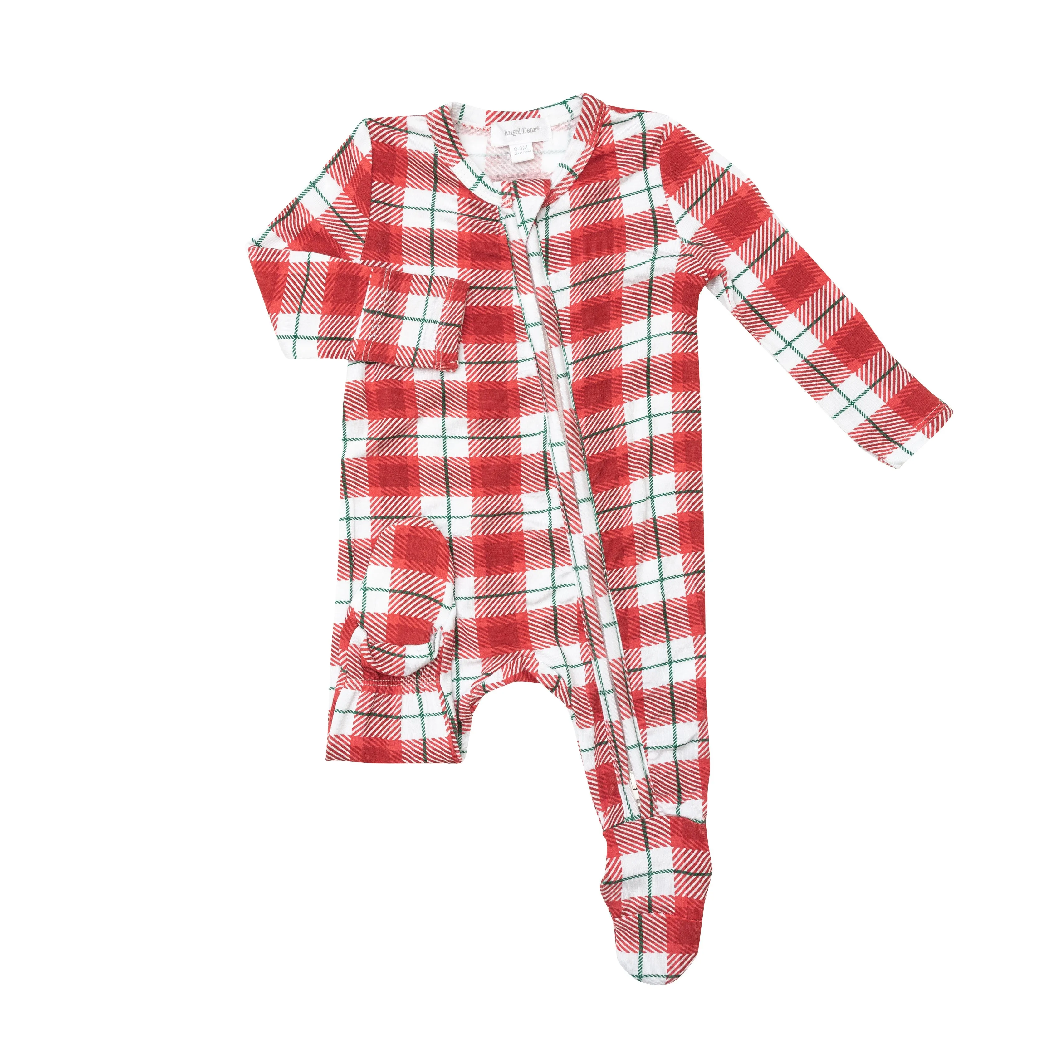 Angel Dear Holiday Red Plaid Footie with Zipper