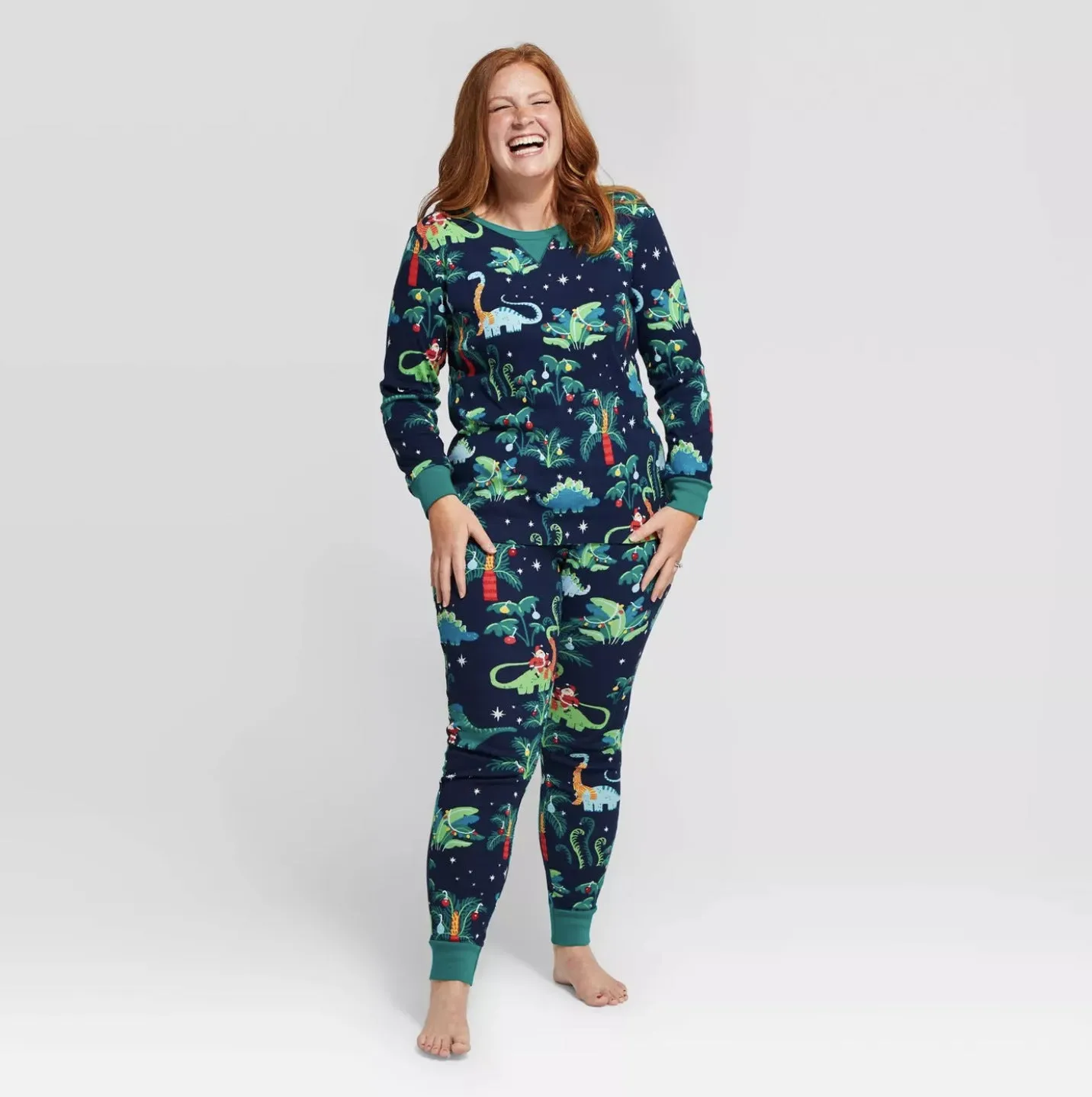Baby boy and girl with dog European dinosaur Christmas parent-child pajamas