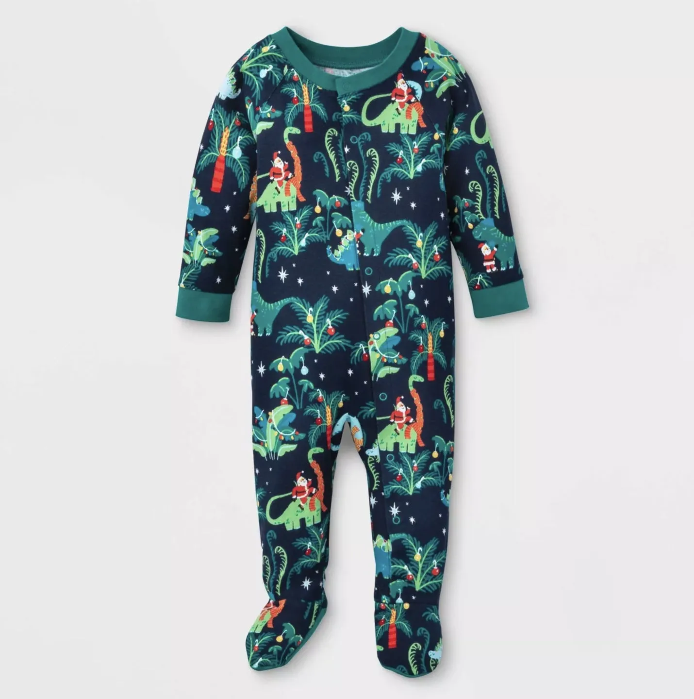 Baby boy and girl with dog European dinosaur Christmas parent-child pajamas