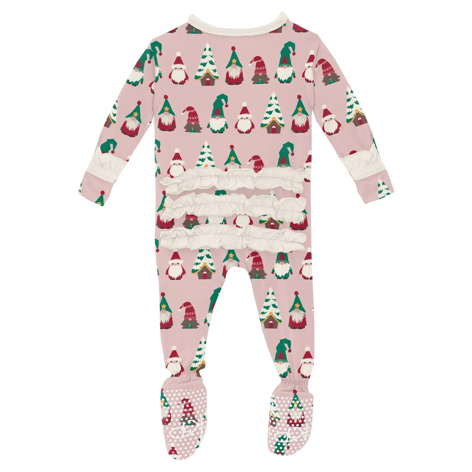 Baby Rose Gnomes Ruffle Footie with 2-way zipper - Holiday