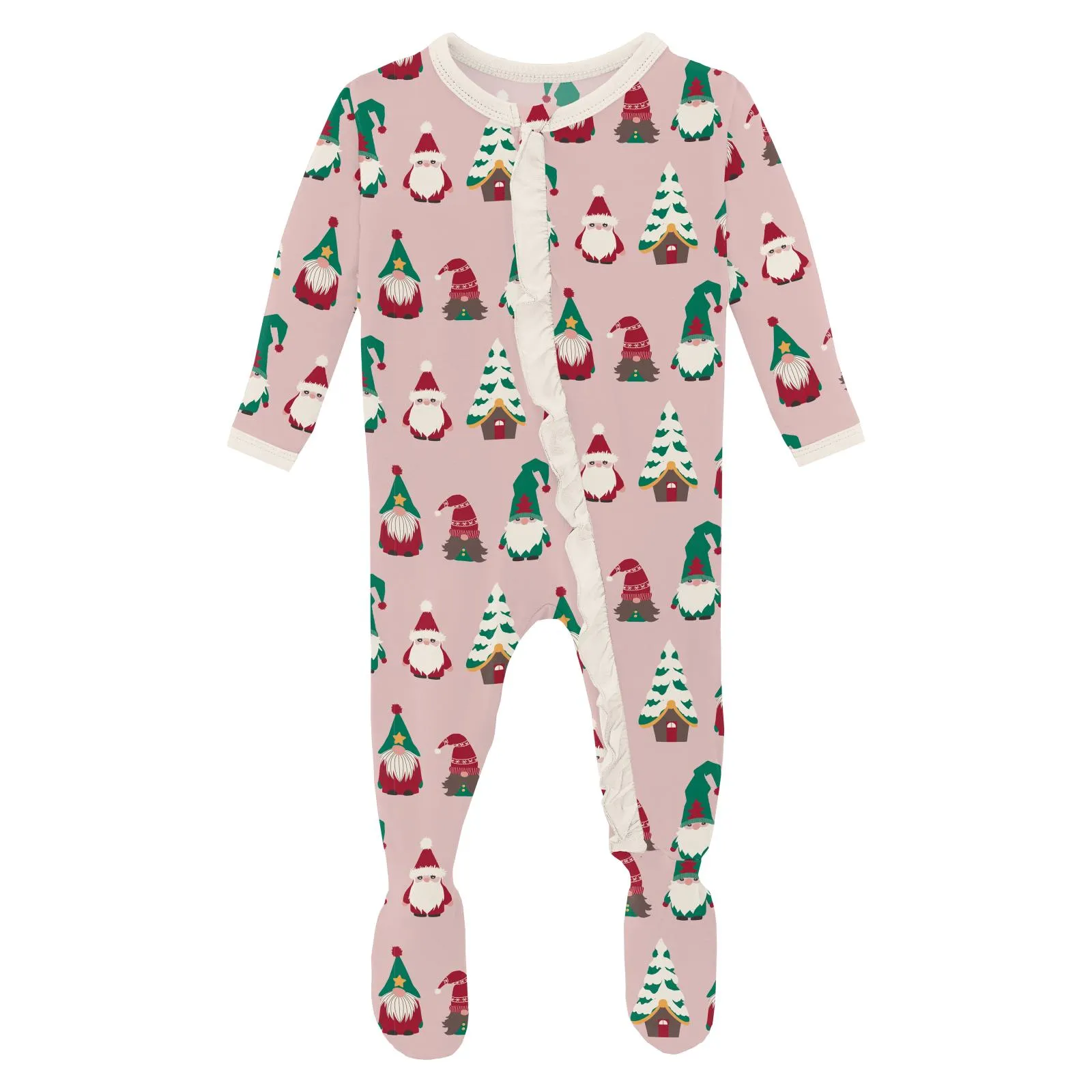 Baby Rose Gnomes Ruffle Footie with 2-way zipper - Holiday