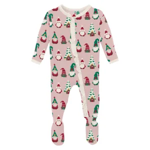 Baby Rose Gnomes Ruffle Footie with 2-way zipper - Holiday