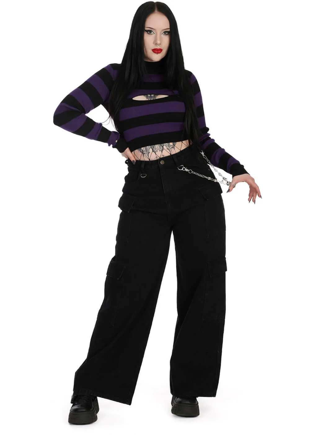 Banned Alternative Crash Into Me Peekaboo Longsleeve Violet Black