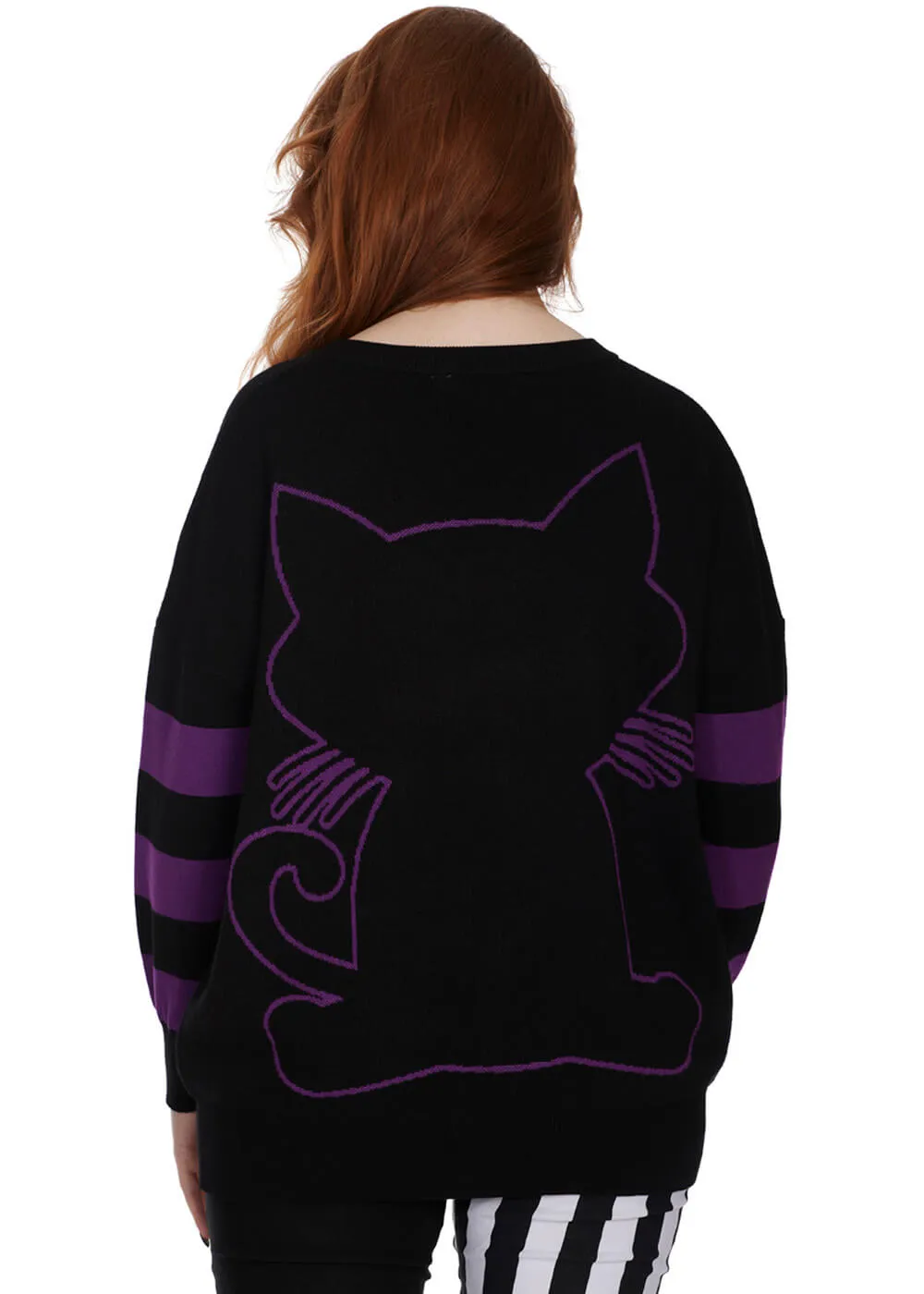 Banned Alternative Momo Cats Sweater Black Violet