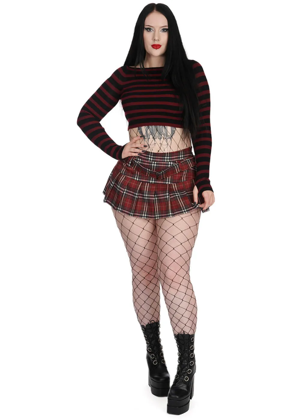 Banned Frances Striped Longsleeve Burgundy Black