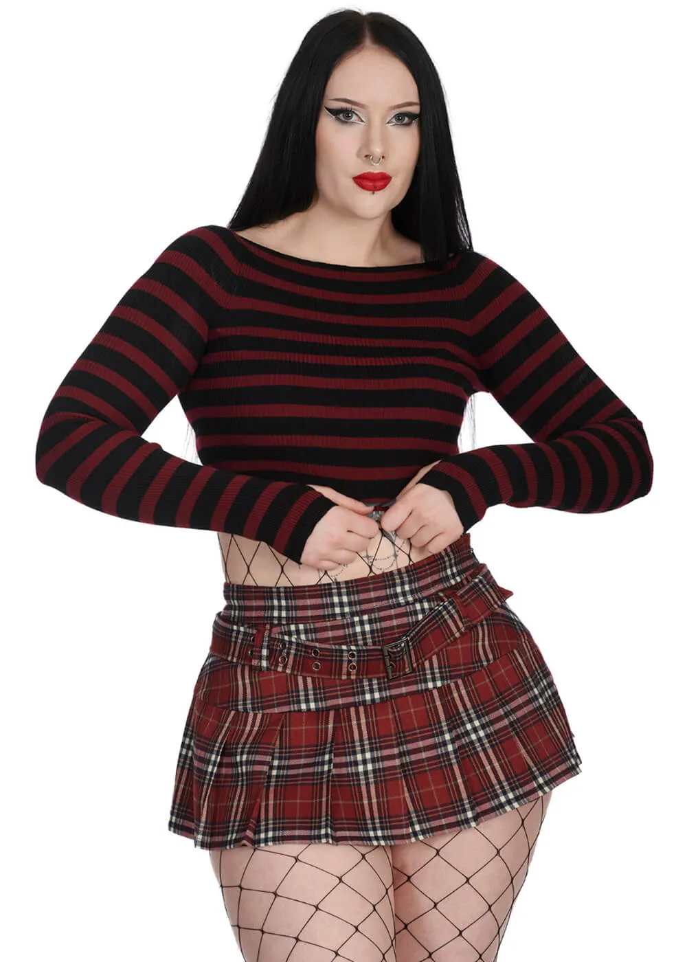 Banned Frances Striped Longsleeve Burgundy Black