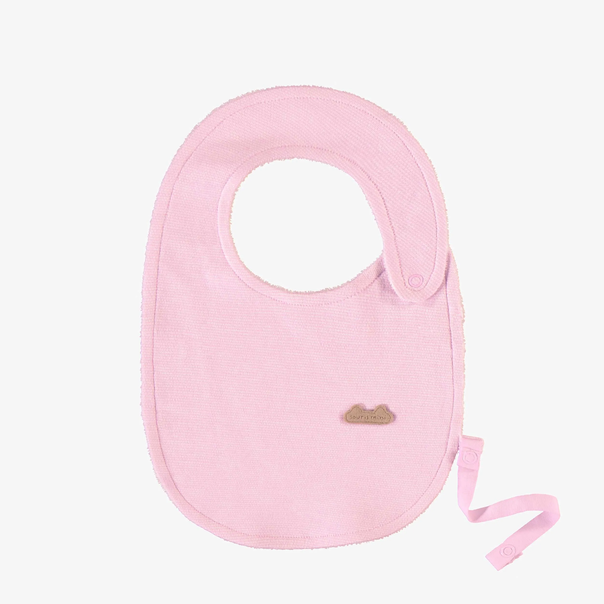 Bavoir à minces rayures mauves et crèmes en coton biologique, naissance || Purple and cream thin striped bib in organic cotton, newborn
