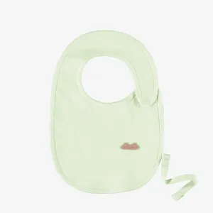 Bavoir à minces rayures vertes et crèmes en coton biologique, naissance || Green and cream thin striped bib in organic cotton, newborn