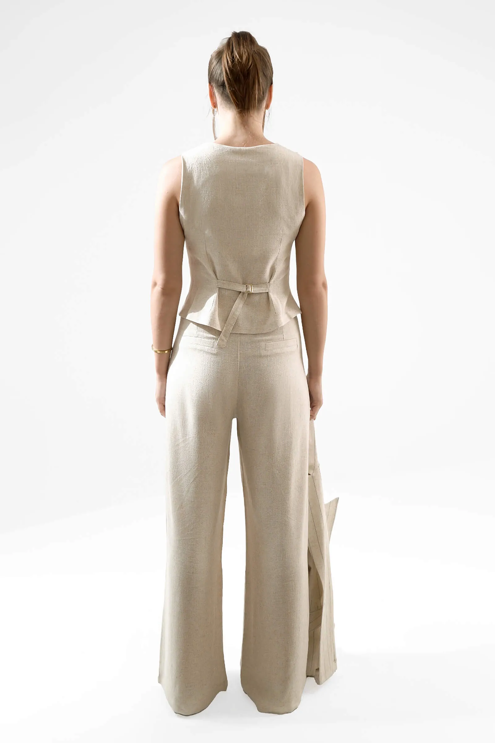 Beige Linen Wide-Leg Trousers