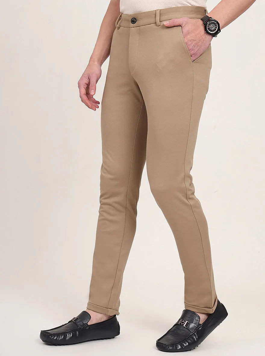 Beige Solid Venice Fit Casual Trouser | JadeBlue