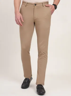 Beige Solid Venice Fit Casual Trouser | JadeBlue