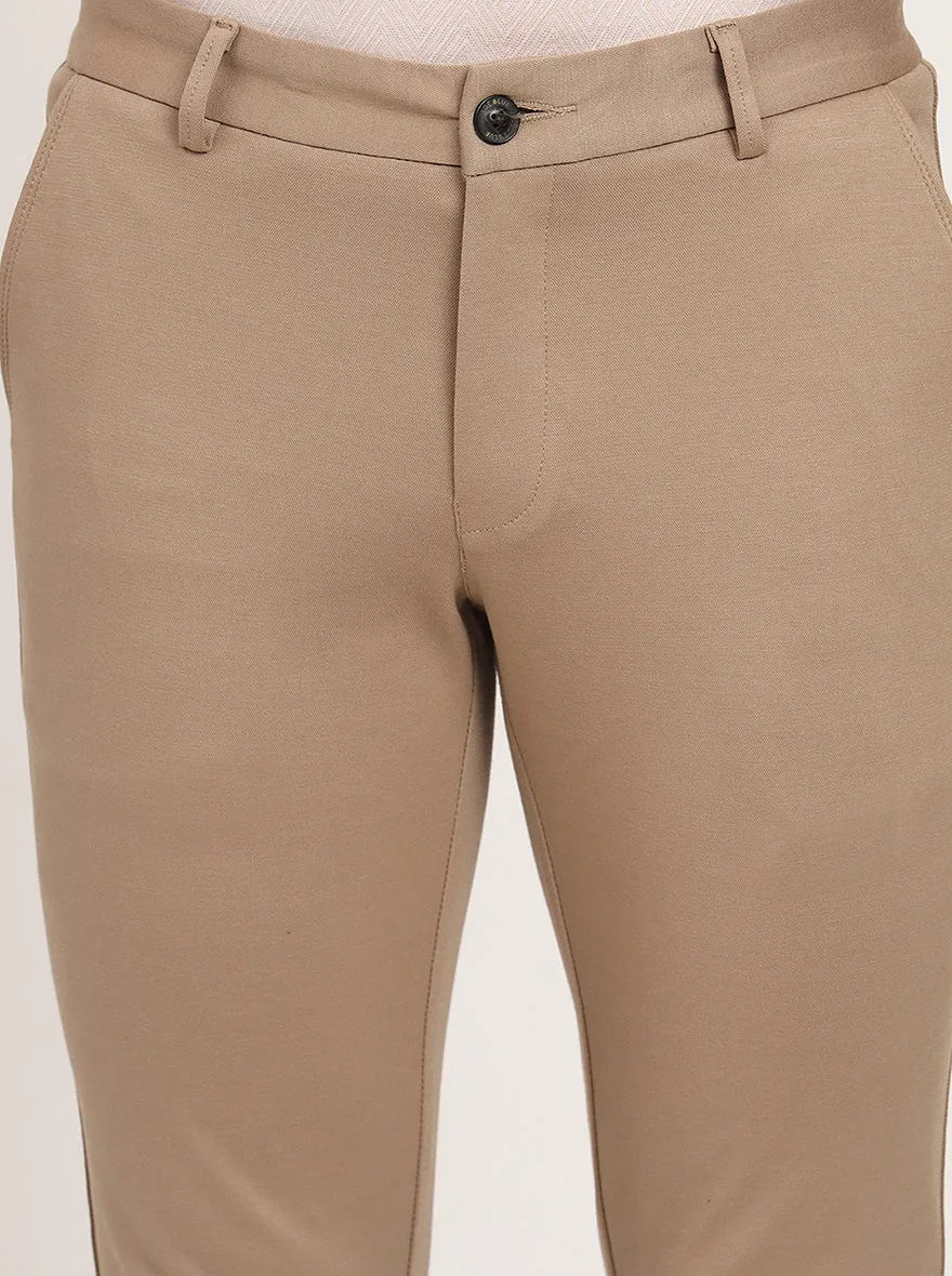 Beige Solid Venice Fit Casual Trouser | JadeBlue
