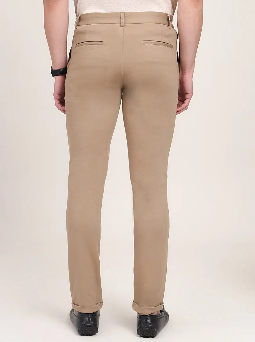 Beige Solid Venice Fit Casual Trouser | JadeBlue