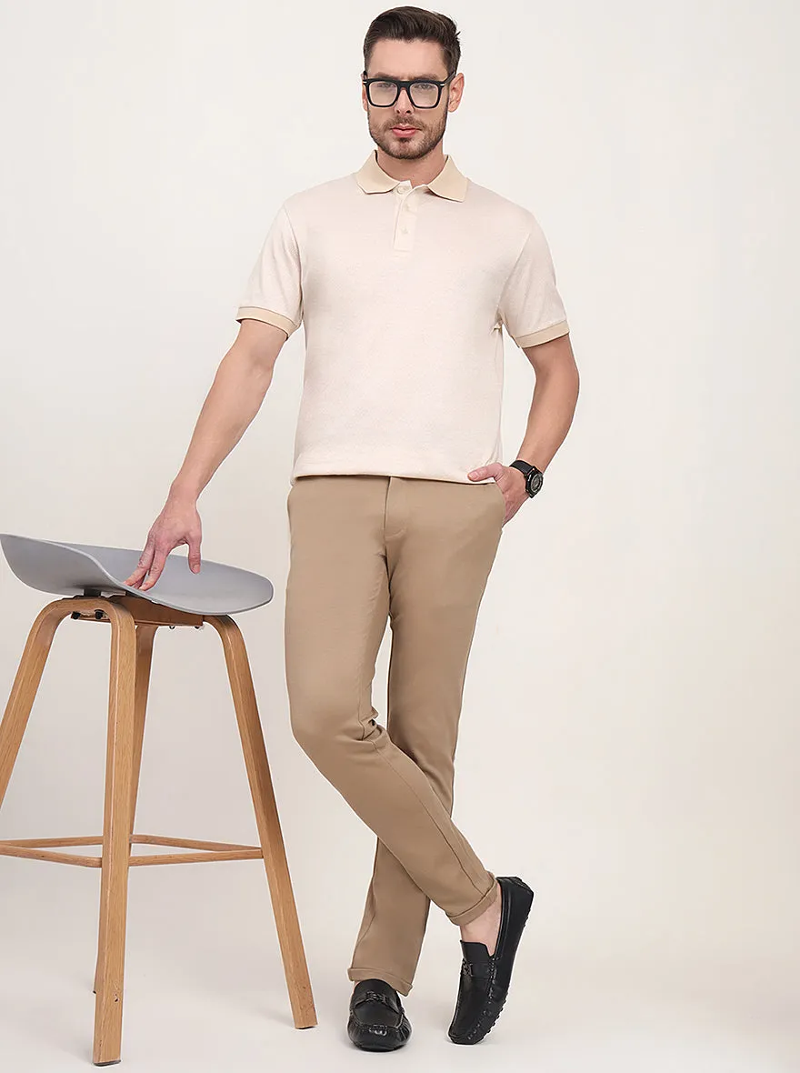 Beige Solid Venice Fit Casual Trouser | JadeBlue