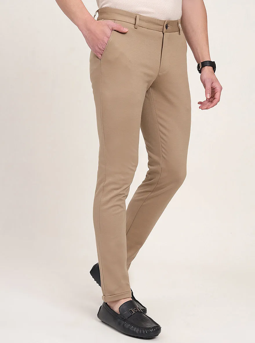 Beige Solid Venice Fit Casual Trouser | JadeBlue