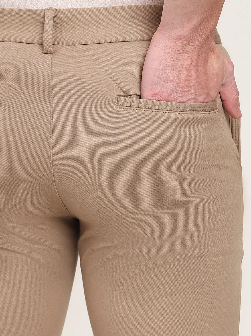 Beige Solid Venice Fit Casual Trouser | JadeBlue