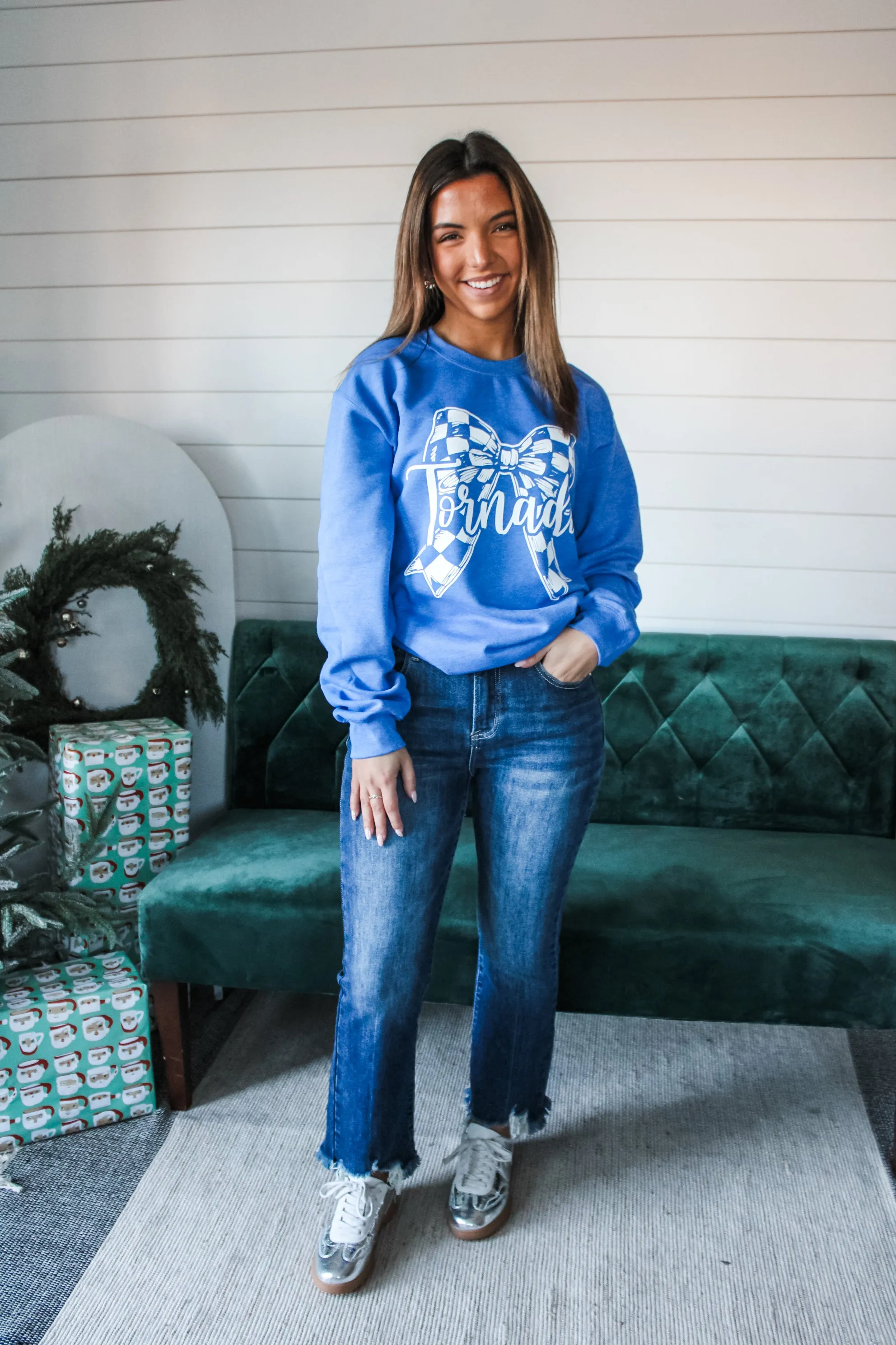 Big Bow Tornado Graphic Sweatshirt • Heather Blue - FINAL SALE