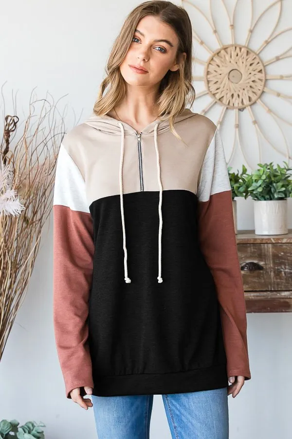 Black and Tan 1/3 Zippered Hoodie