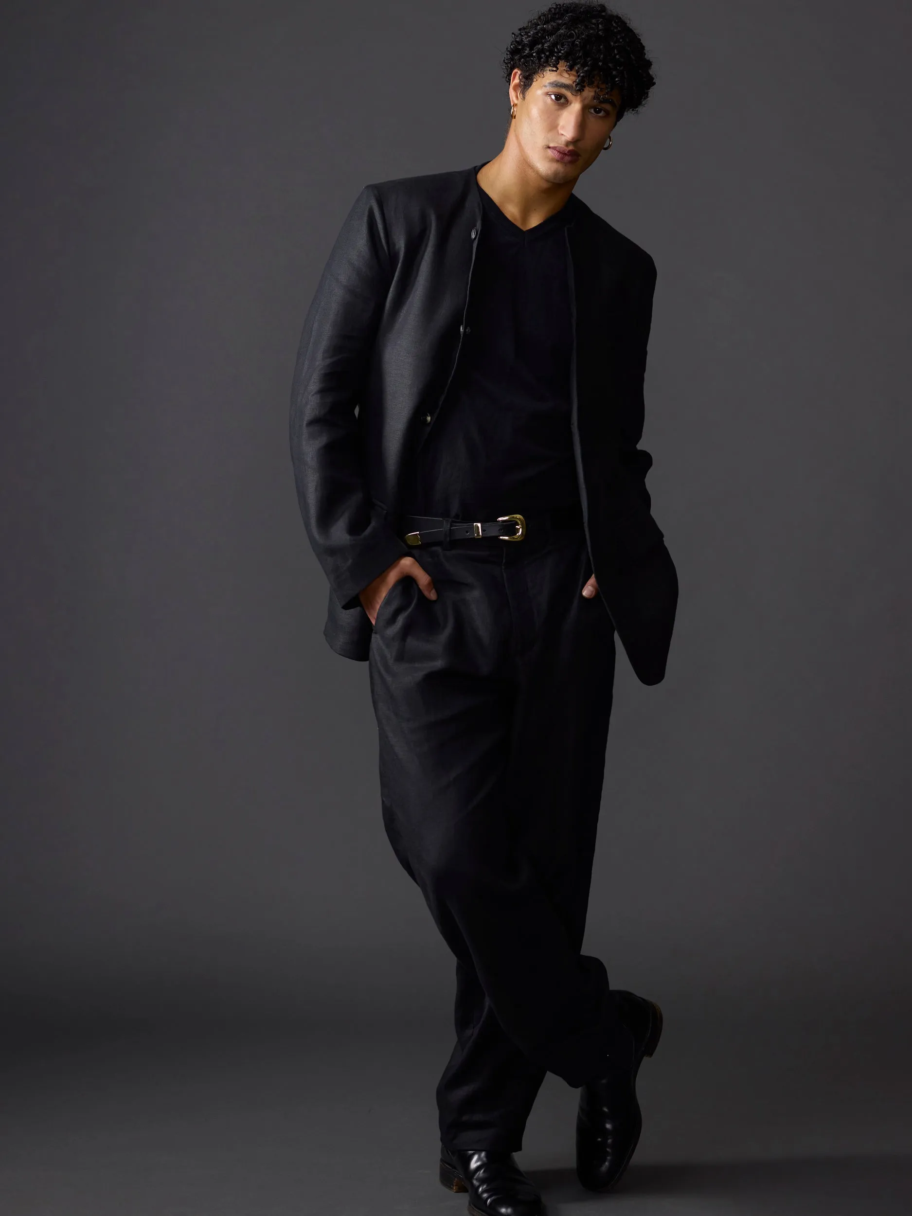 Black Boyd Baggy Linen Trousers